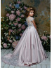 Beaded Lace Satin Illusion Back Flower Girl Dress